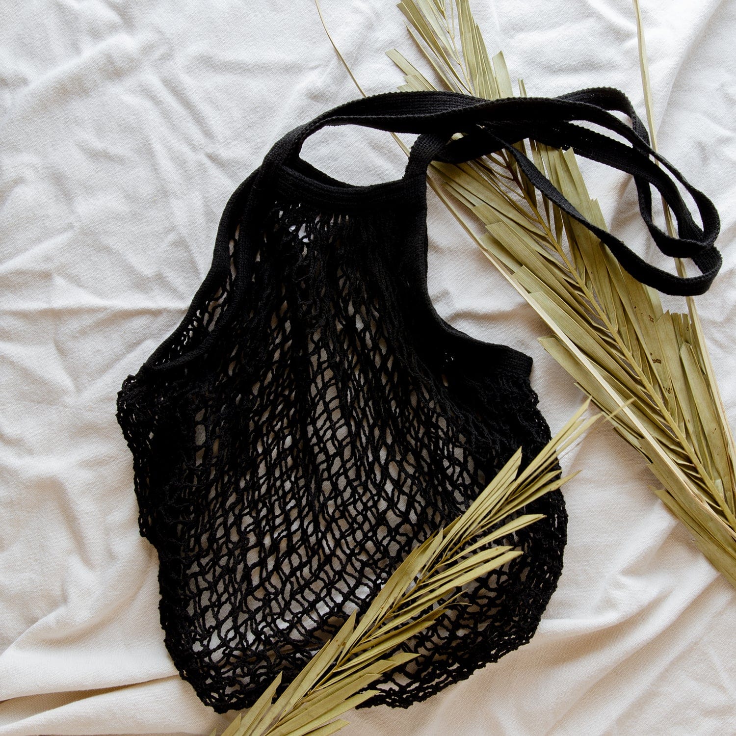 Eco Bags Organic Black Organic Cotton String Bag - Zero Waste Mesh Bag, Plastic Free, Market Tote