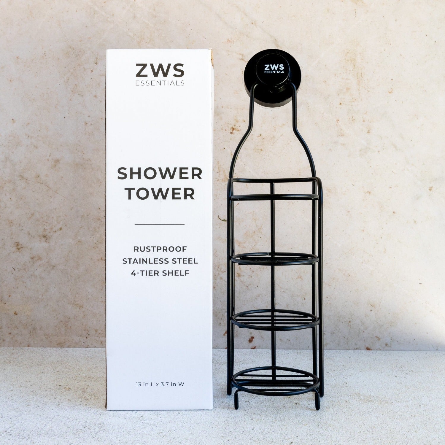 ZWS Essentials Shower Tower - Self Draining Shower Caddy, Bar Soap Holder For Shower Wall