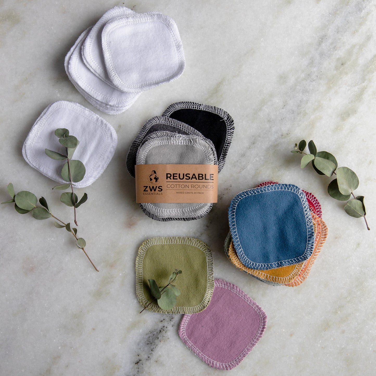 Organic Cotton Facial Rounds - Plastic-Free, Reusable Cotton Rounds, 100% Organic, 20 Pack