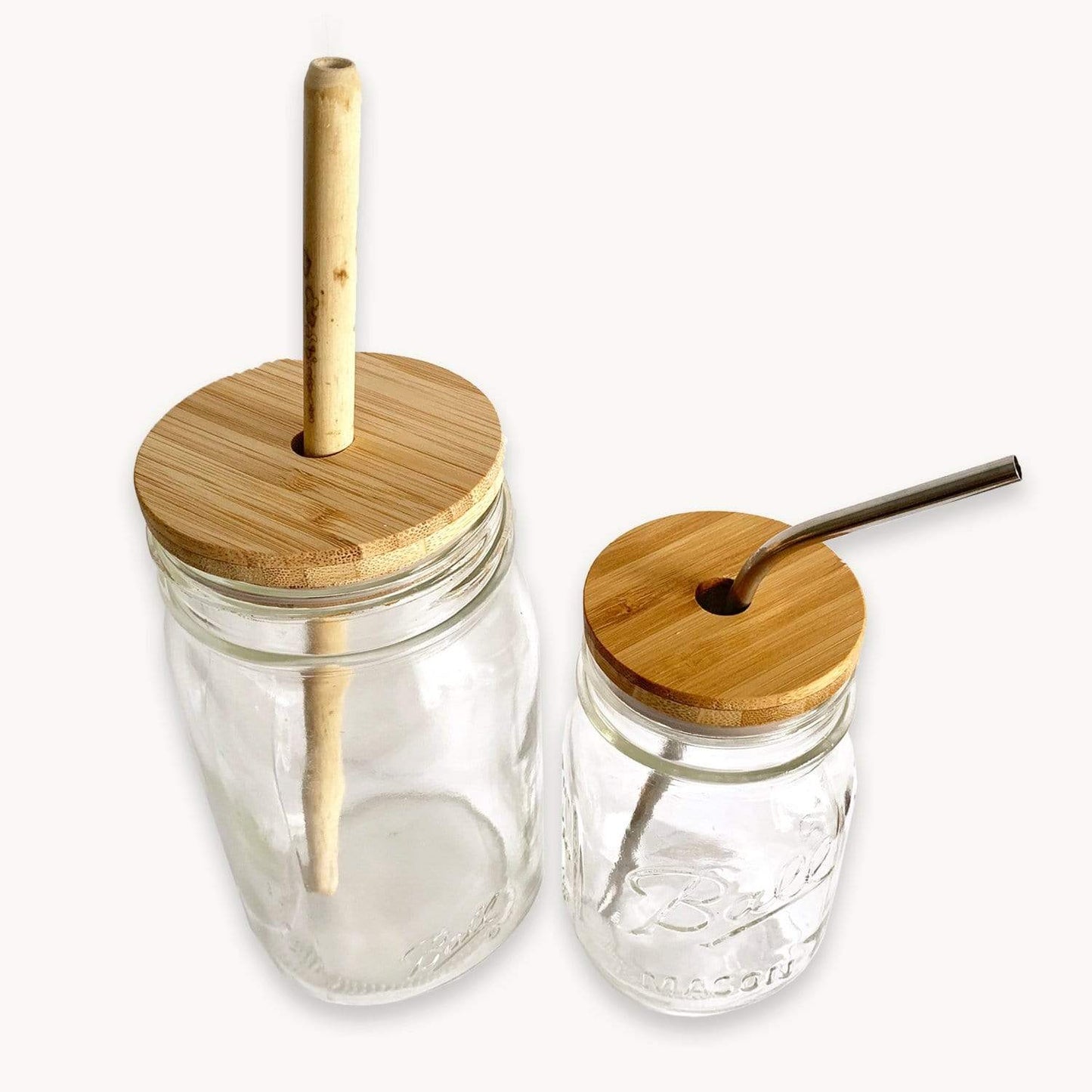 Sass & Belle Glass Mason Jar & Bamboo Straw and Wooden Lid
