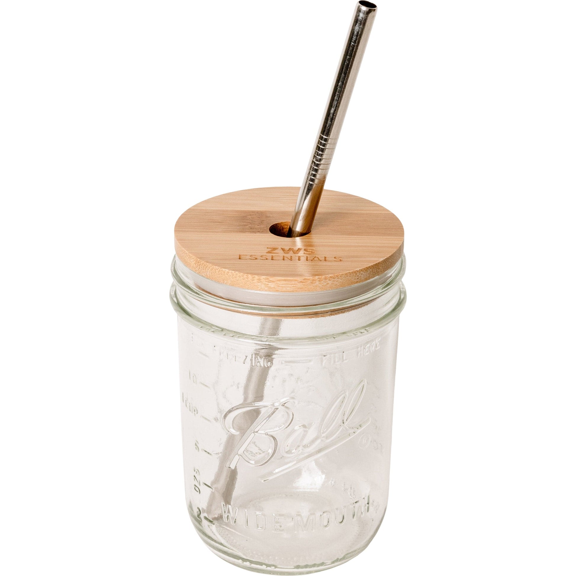 ZeroWasteStore.com Wide Mouth Jar Mason Jar Kit- Mason Jar, Bamboo Lid, Stainless Steel Straw